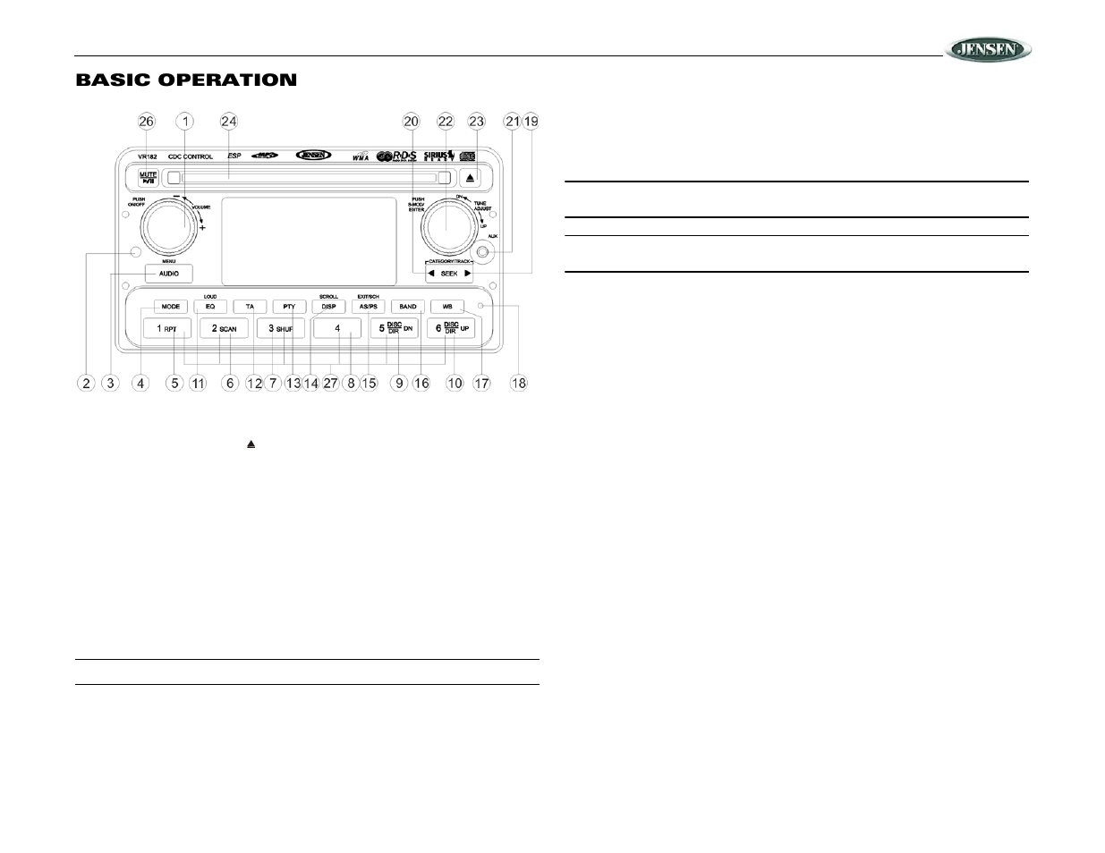 Vr182, Basic operation | Jensen VR182 User Manual | Page 7 / 16