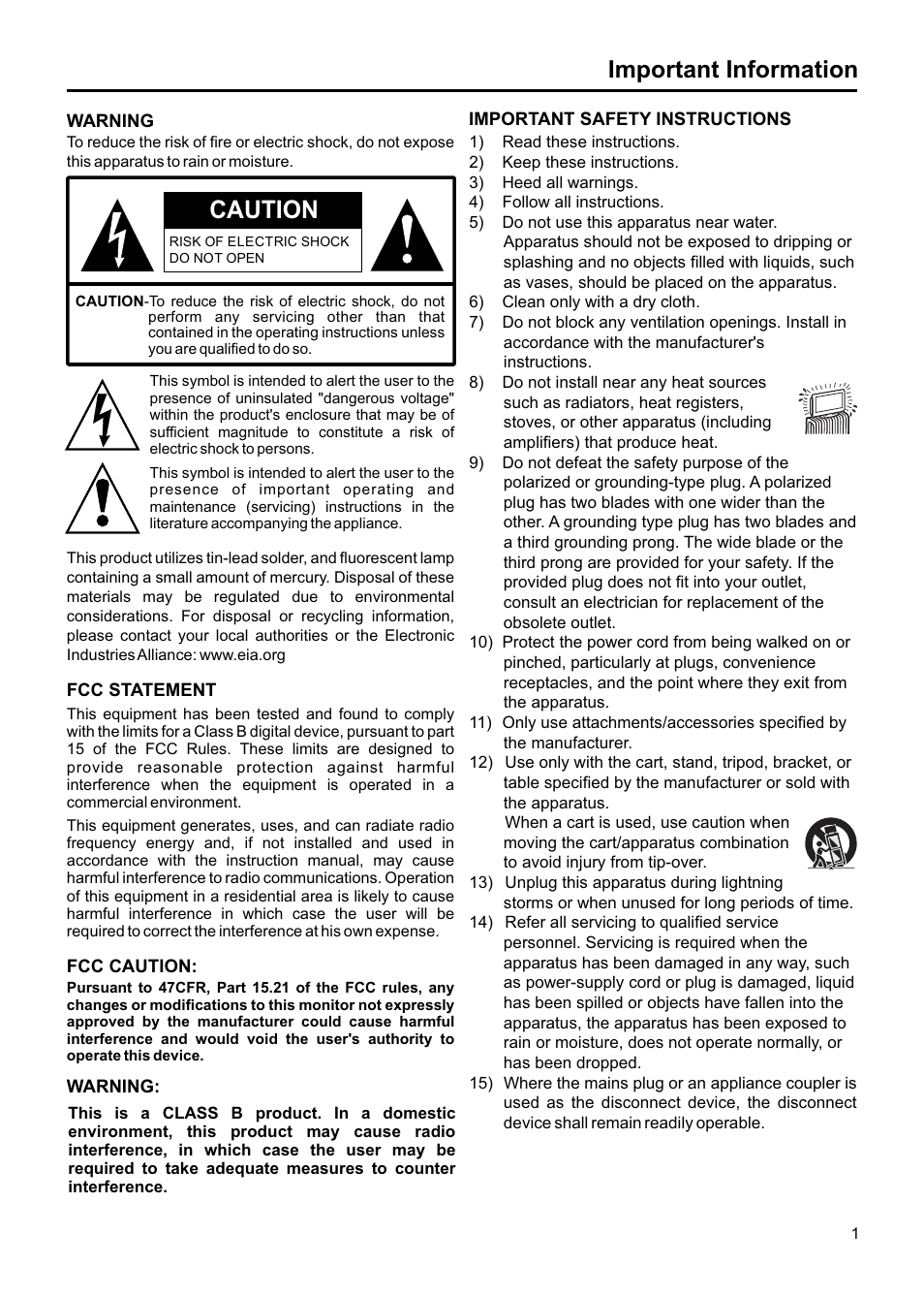 Caution, Important information | Jensen JE1907DC User Manual | Page 2 / 40