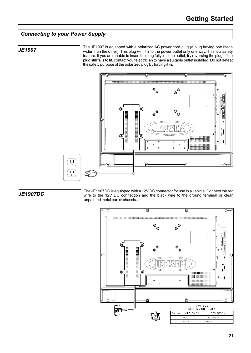 Getting started | Jensen JE1907DC User Manual | Page 22 / 40