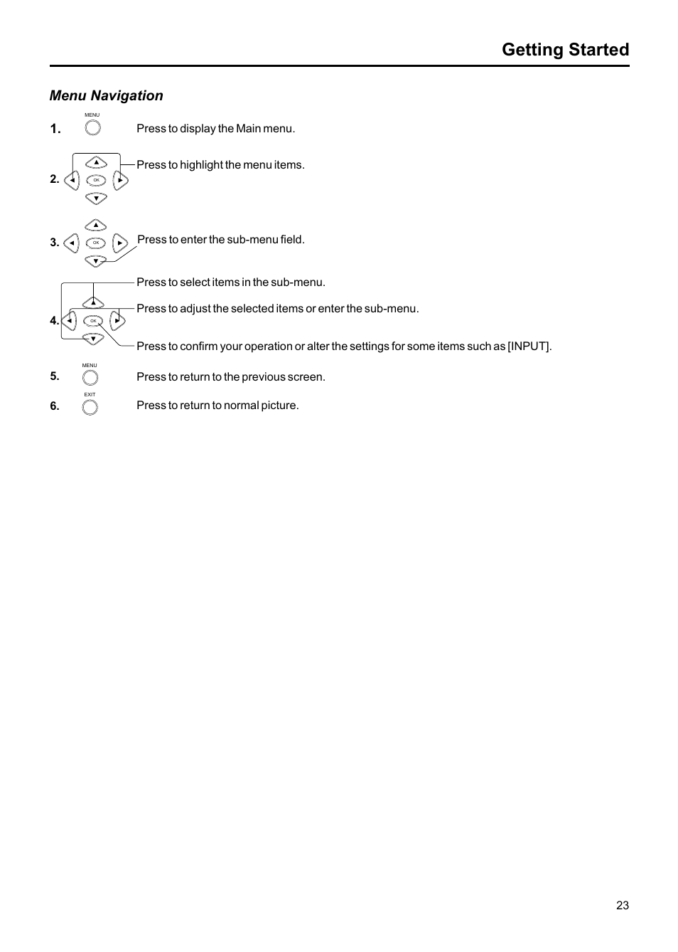 Getting started, Menu navigation | Jensen JE1907DC User Manual | Page 24 / 40