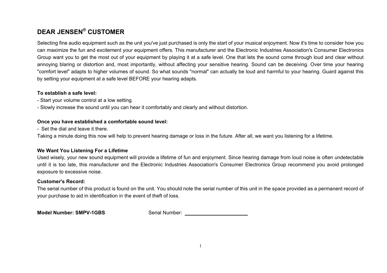 Jensen SMPV-1GBS User Manual | Page 2 / 37