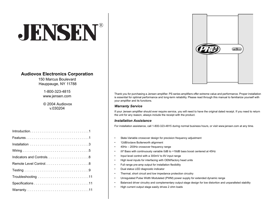 Jensen PS1220M User Manual | 14 pages