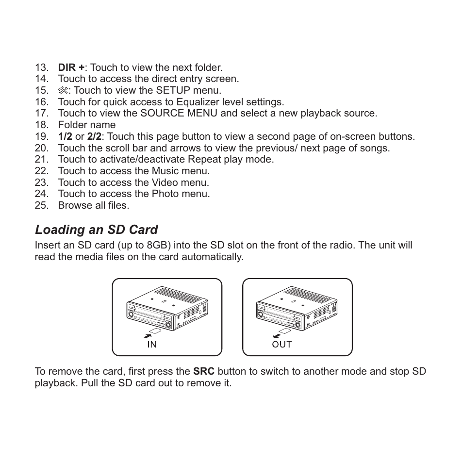 Loading an sd card | Jensen VM9413 User Manual | Page 23 / 92