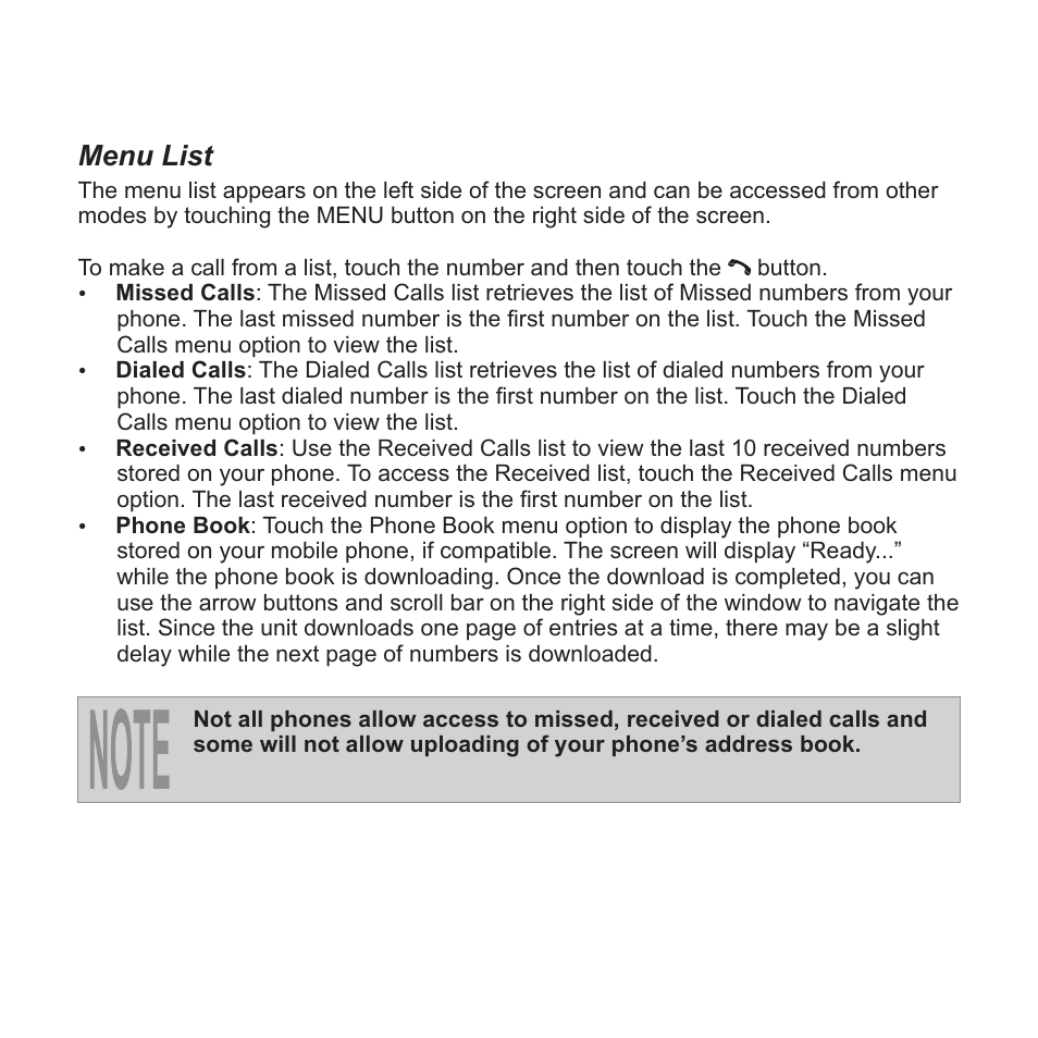 Menu list | Jensen VM9413 User Manual | Page 27 / 92