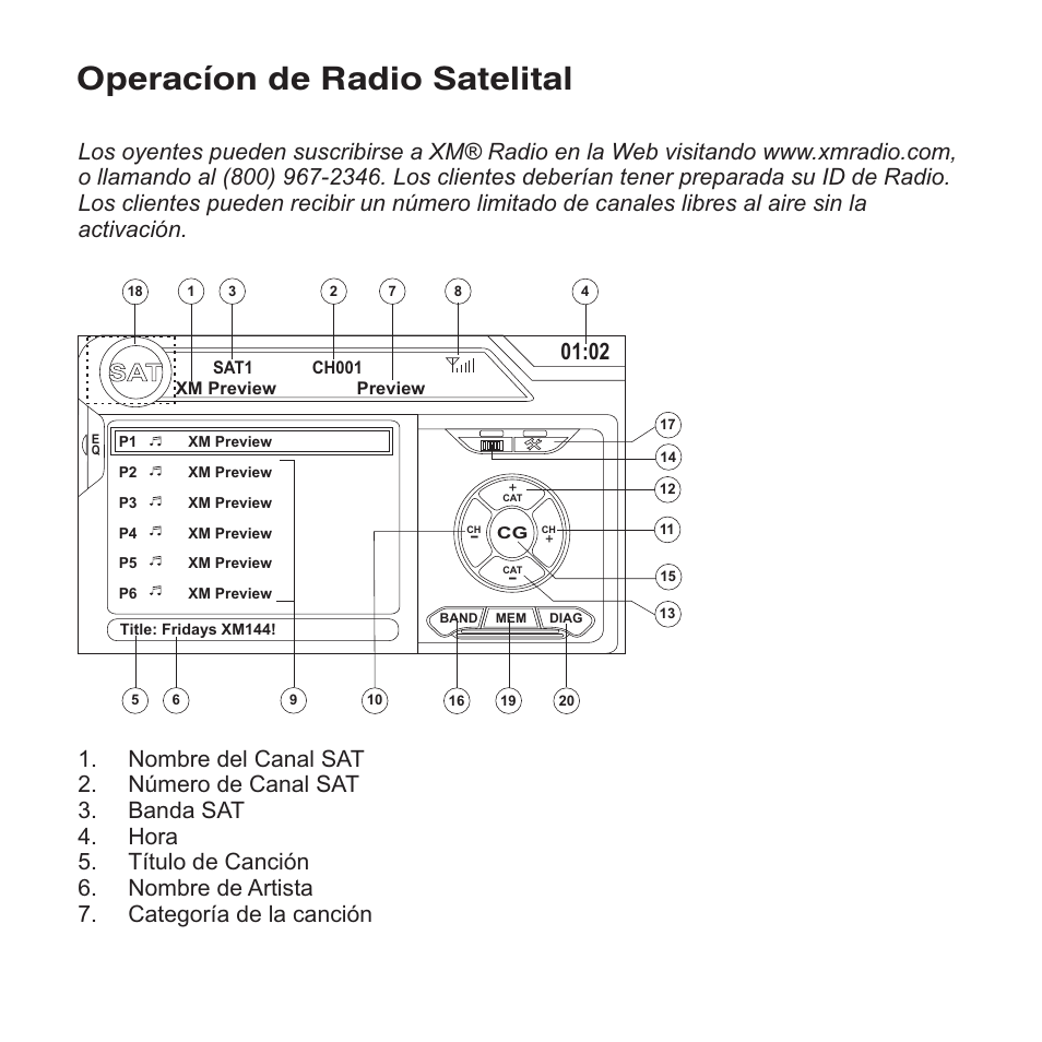 Operacíon de radio satelital | Jensen VM9413 User Manual | Page 50 / 92