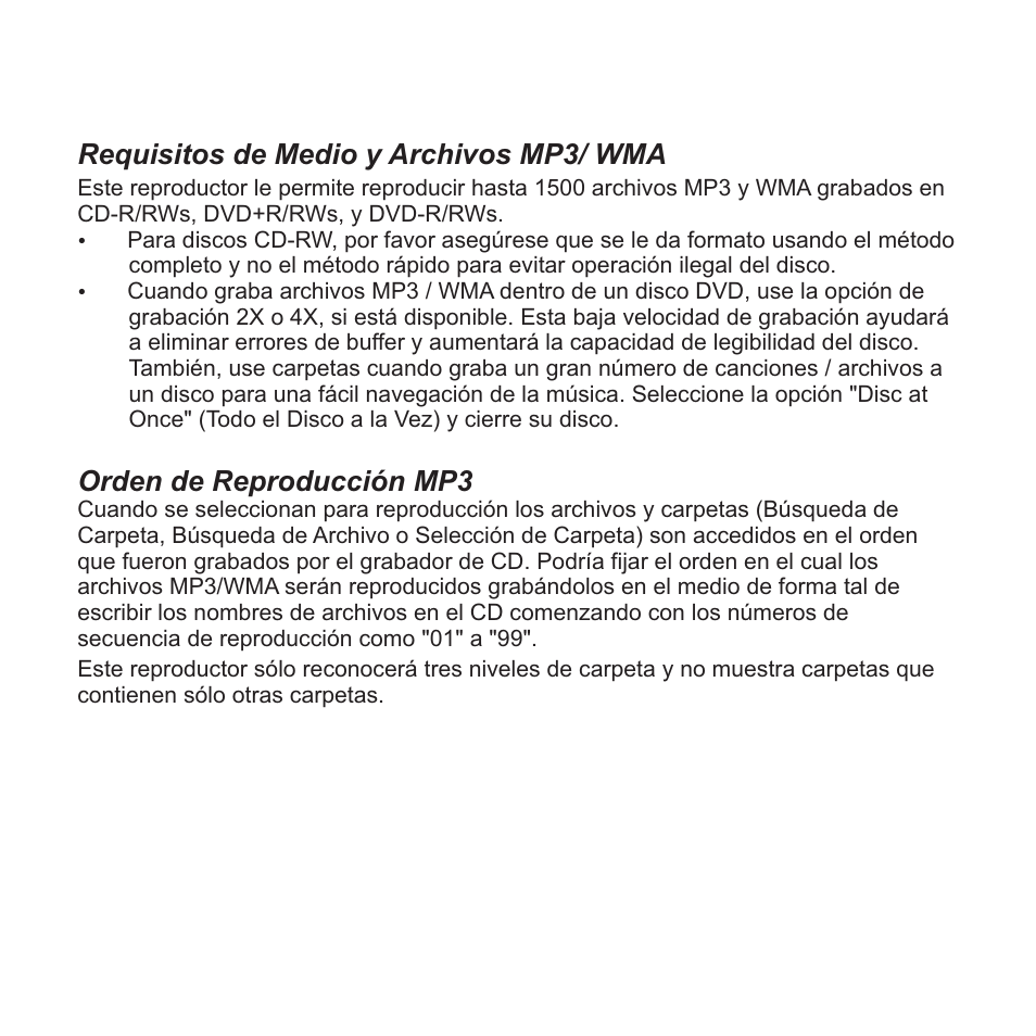 Requisitos de medio y archivos mp3/ wma, Orden de reproducción mp3 | Jensen VM9413 User Manual | Page 55 / 92