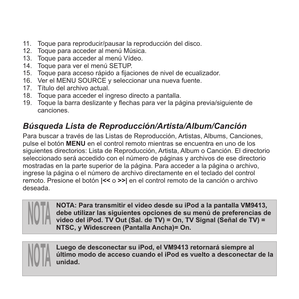 Nota | Jensen VM9413 User Manual | Page 61 / 92