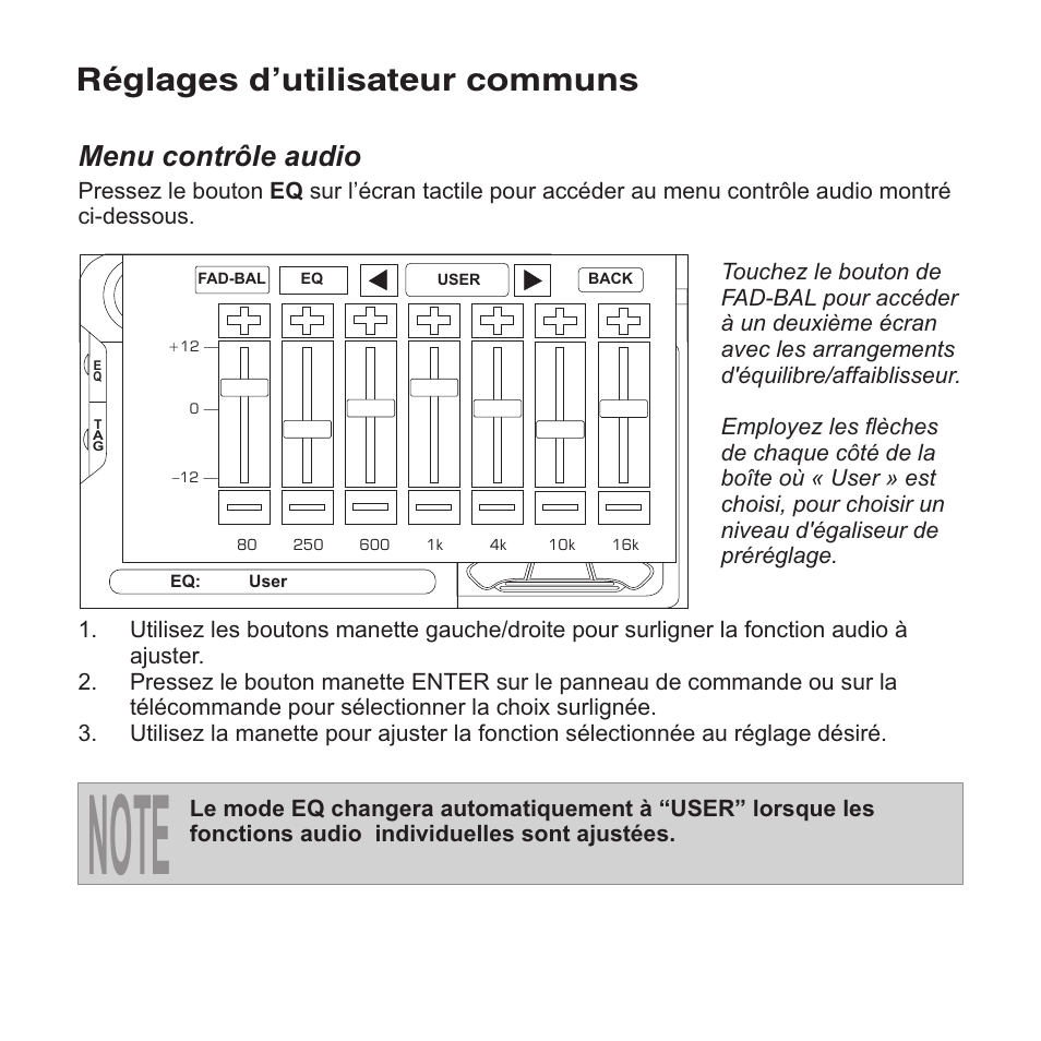 Réglages d’utilisateur communs, Menu contrôle audio | Jensen VM9413 User Manual | Page 70 / 92