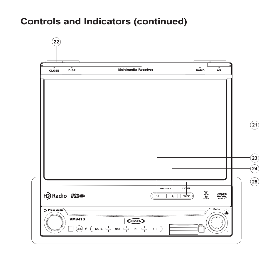 Controls and indicators (continued) | Jensen VM9413 User Manual | Page 8 / 92