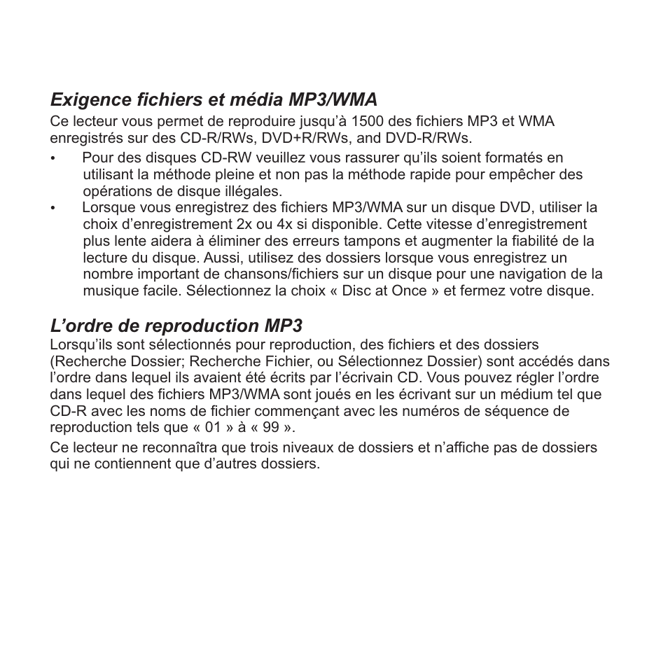 Exigence fichiers et média mp3/wma, L’ordre de reproduction mp3 | Jensen VM9413 User Manual | Page 85 / 92