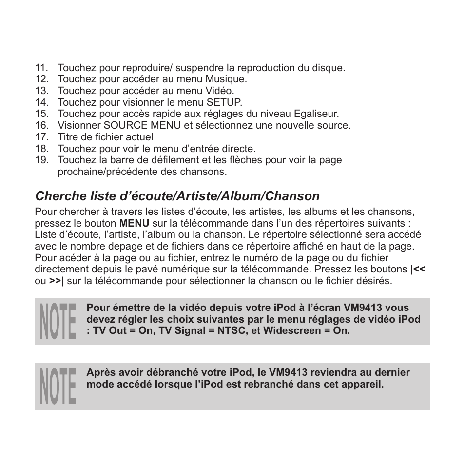 Cherche liste d’écoute/artiste/album/chanson | Jensen VM9413 User Manual | Page 91 / 92