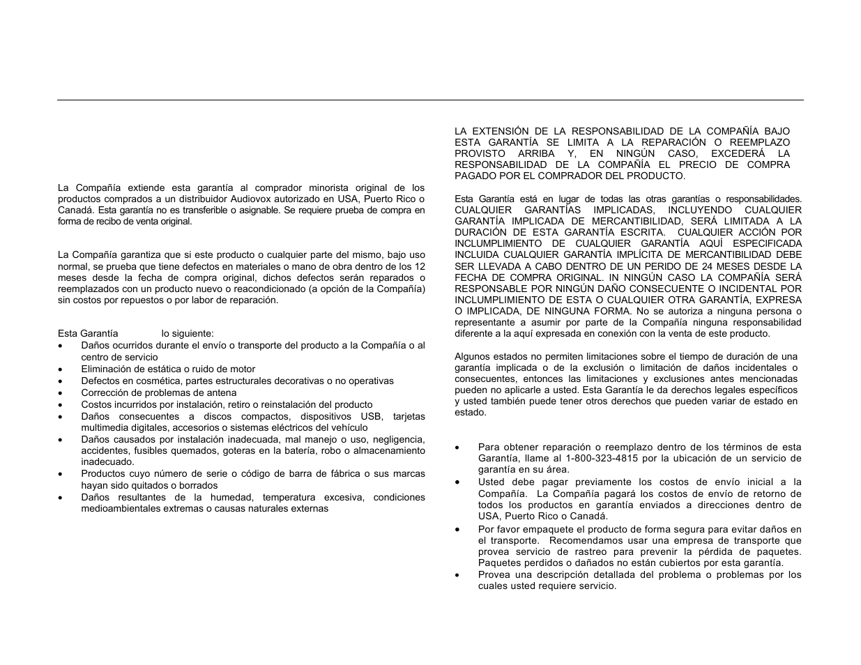 Garantía limitada, No retorne este producto a la tienda | Jensen VM9313 User Manual | Page 104 / 106