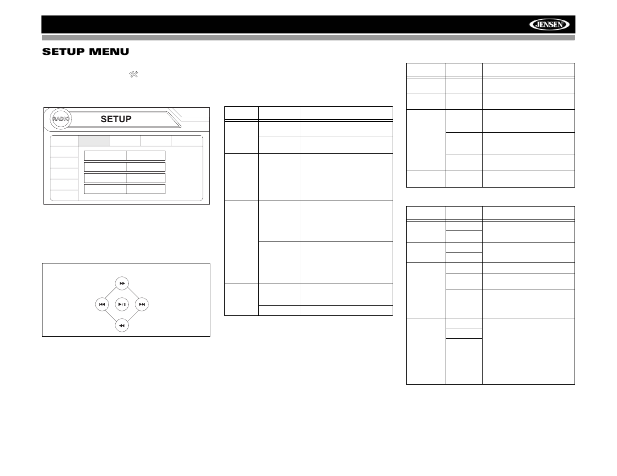Vm9313 setup menu, Setup | Jensen VM9313 User Manual | Page 14 / 106