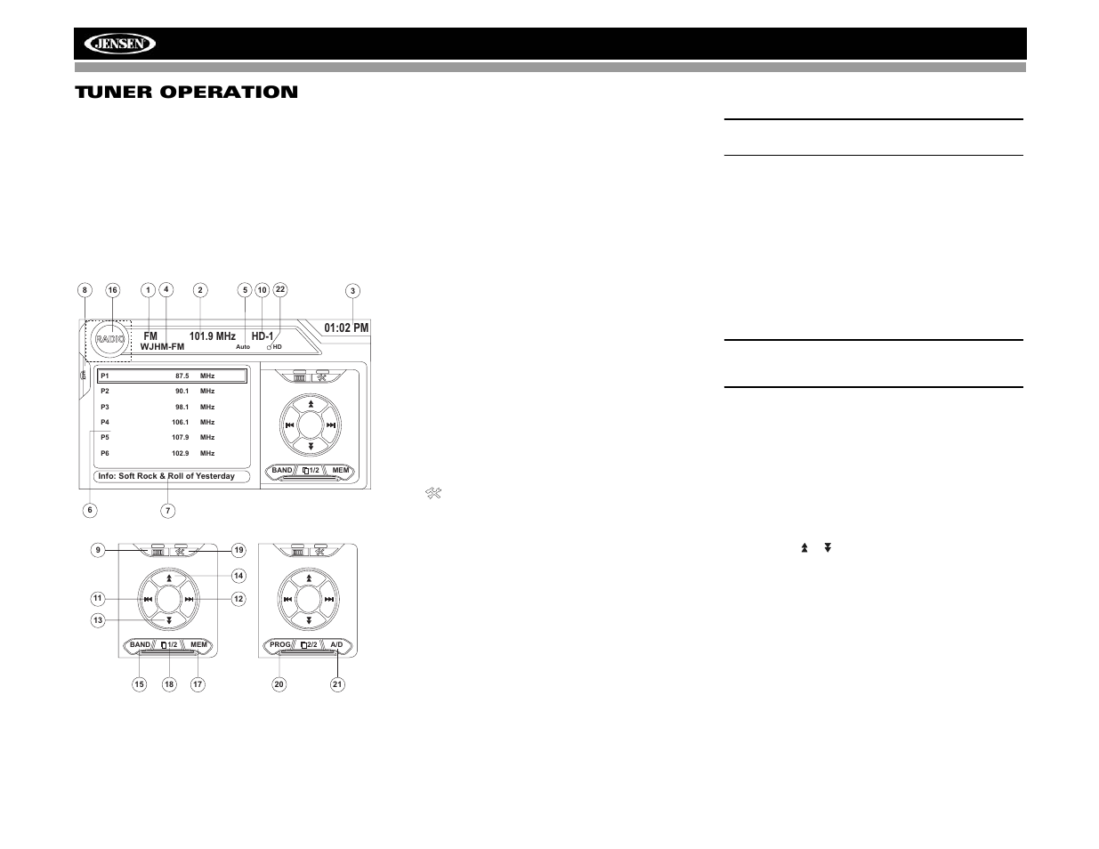 Vm9313 tuner operation | Jensen VM9313 User Manual | Page 17 / 106