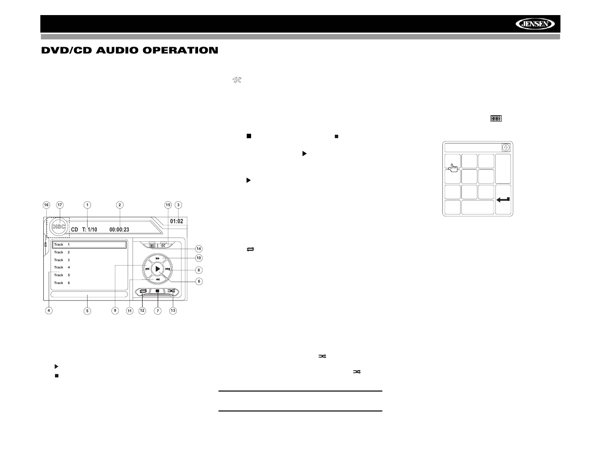 Vm9313 dvd/cd audio operation | Jensen VM9313 User Manual | Page 24 / 106