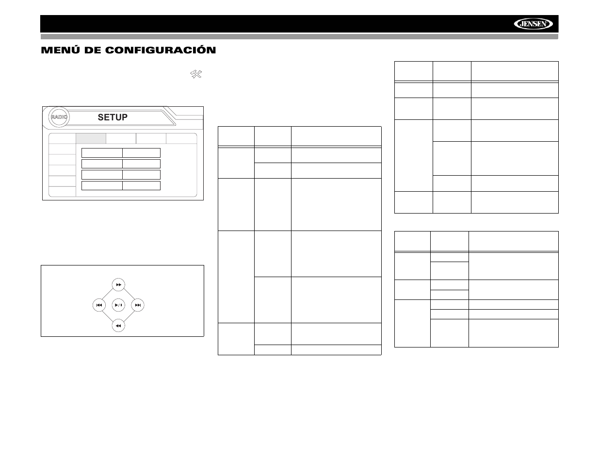 Vm9313 menú de configuración, Setup | Jensen VM9313 User Manual | Page 46 / 106