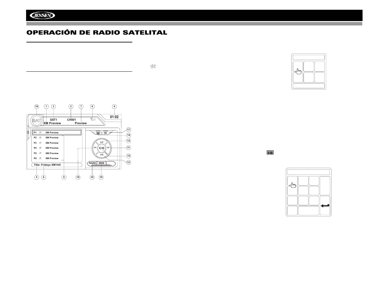 Vm9313 operación de radio satelital | Jensen VM9313 User Manual | Page 51 / 106