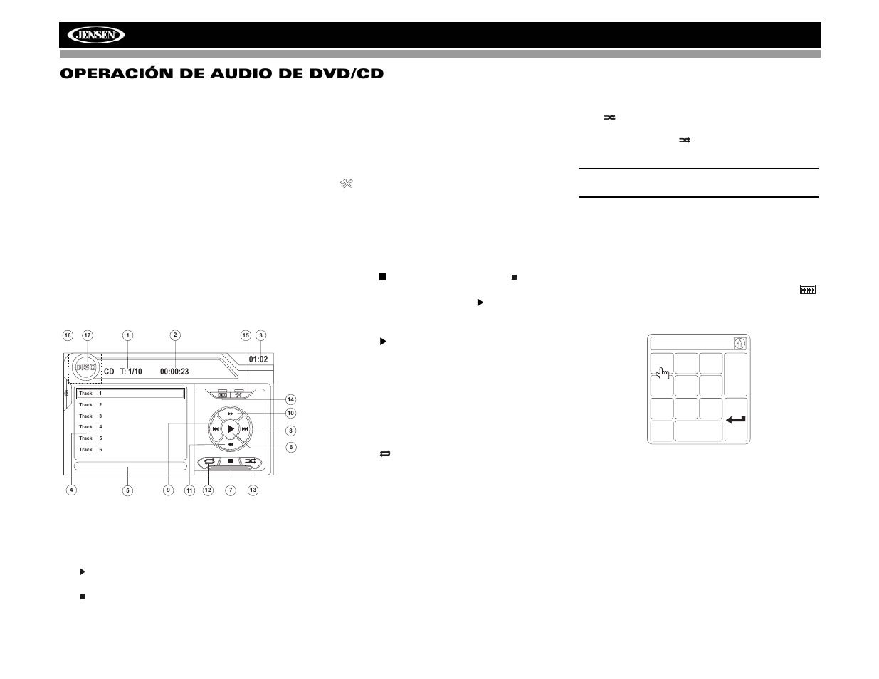 Vm9313 operación de audio de dvd/cd | Jensen VM9313 User Manual | Page 57 / 106