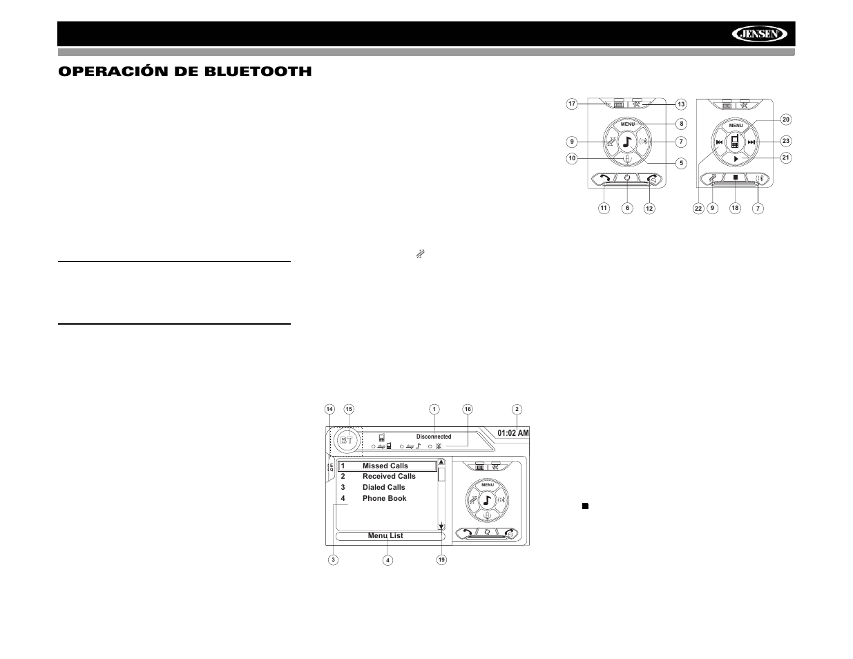 Vm9313 operación de bluetooth | Jensen VM9313 User Manual | Page 62 / 106