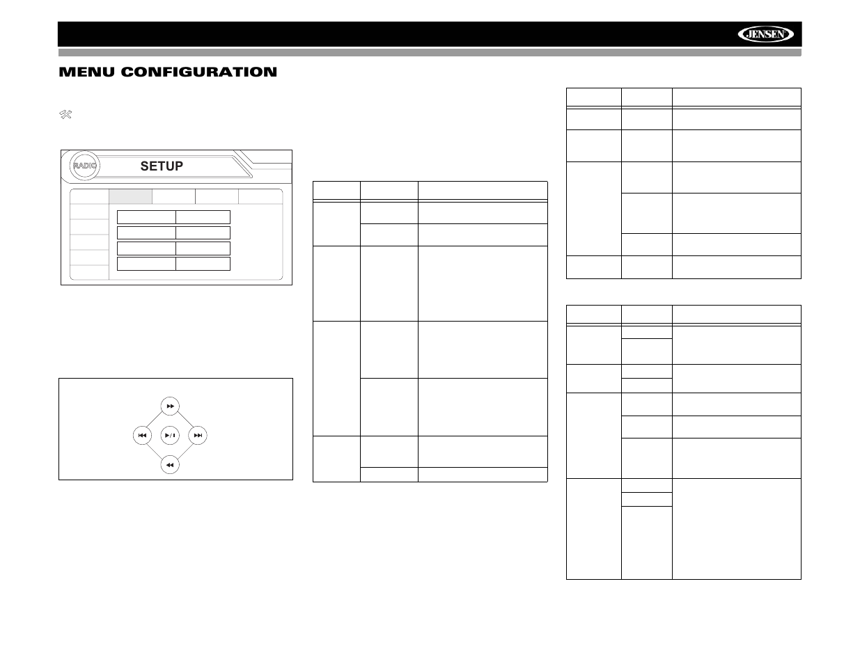 Vm9313 menu configuration, Setup | Jensen VM9313 User Manual | Page 78 / 106