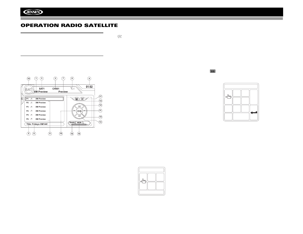 Vm9313 operation radio satellite | Jensen VM9313 User Manual | Page 83 / 106