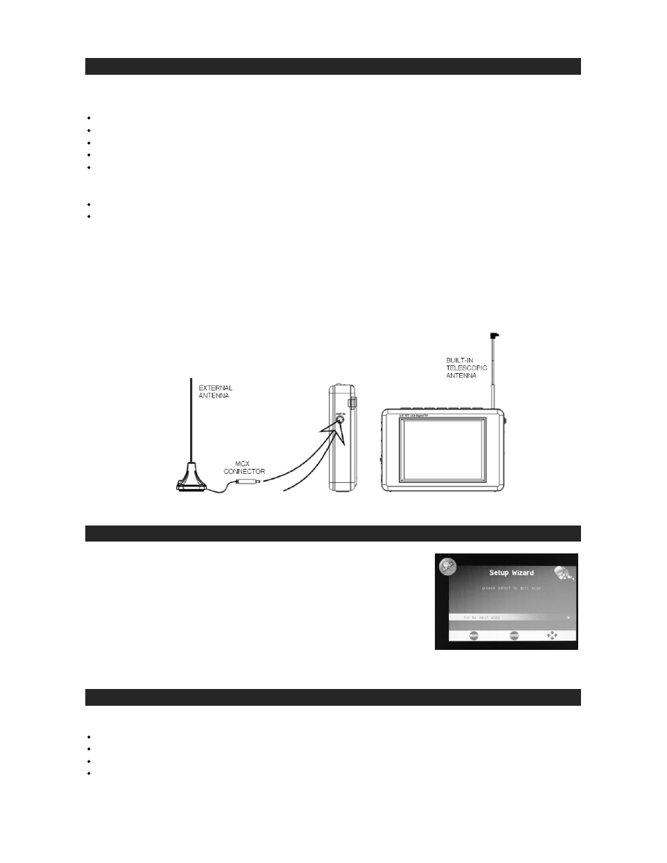 Using the antennas, Getting started, Function menus and settings | Jensen JDTV-350 User Manual | Page 7 / 11