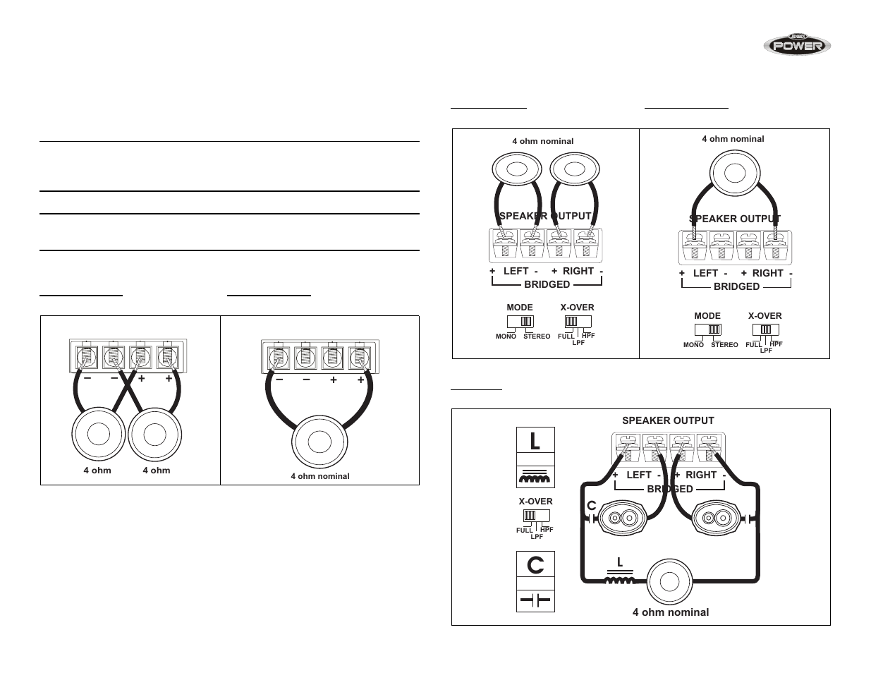 Speaker wiring, Power amplifiers | Jensen POWER 1050 User Manual | Page 8 / 48