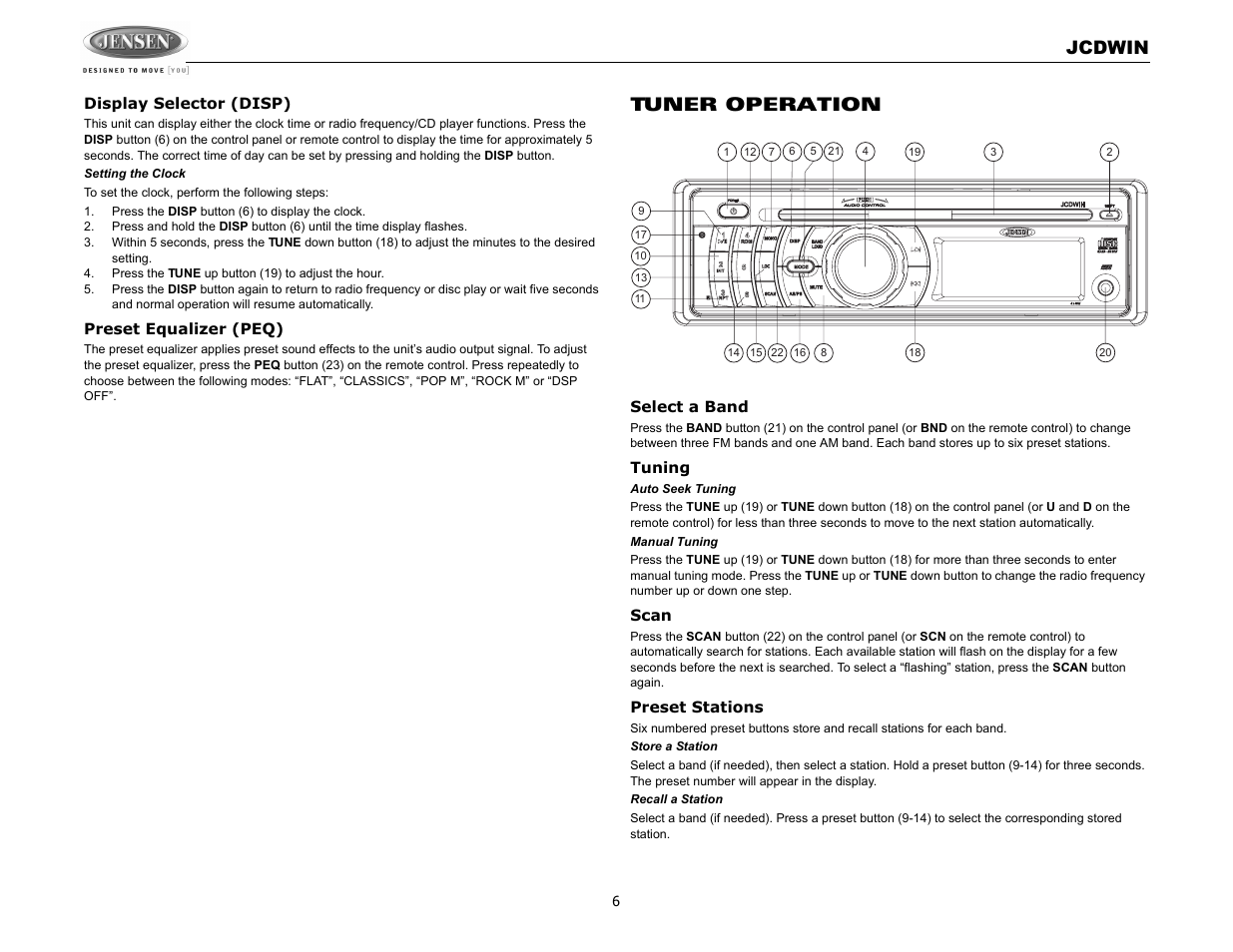 Jcdwin, Tuner operation | Jensen JCDWIN User Manual | Page 6 / 10