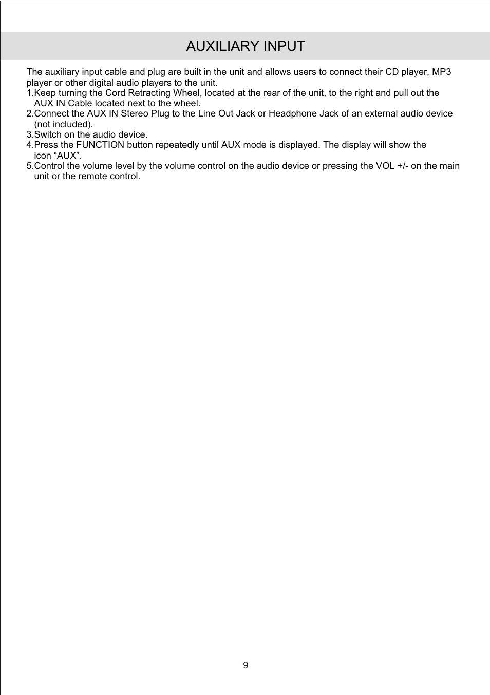 Auxiliary input | Jensen JiMS-190 User Manual | Page 11 / 16
