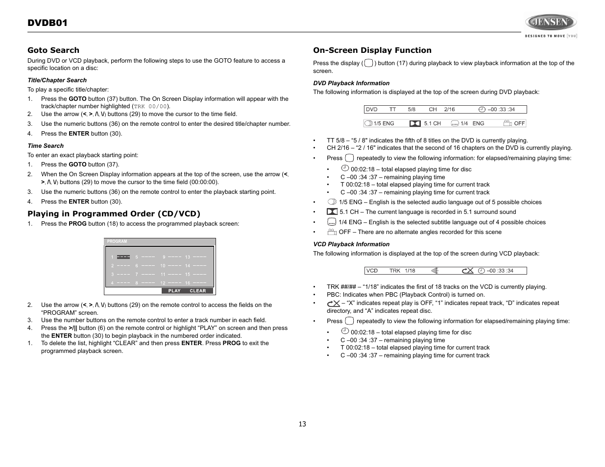 Dvdb01 | Jensen DVDB01 User Manual | Page 12 / 21