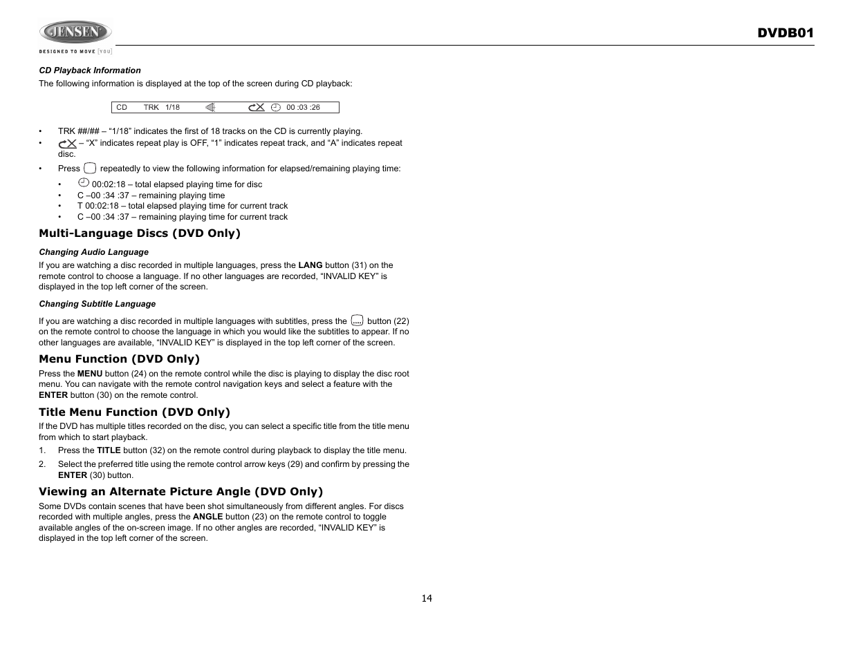 Dvdb01 | Jensen DVDB01 User Manual | Page 13 / 21