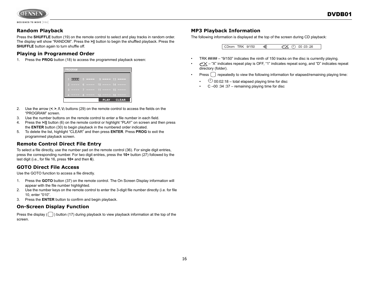 Dvdb01 | Jensen DVDB01 User Manual | Page 15 / 21