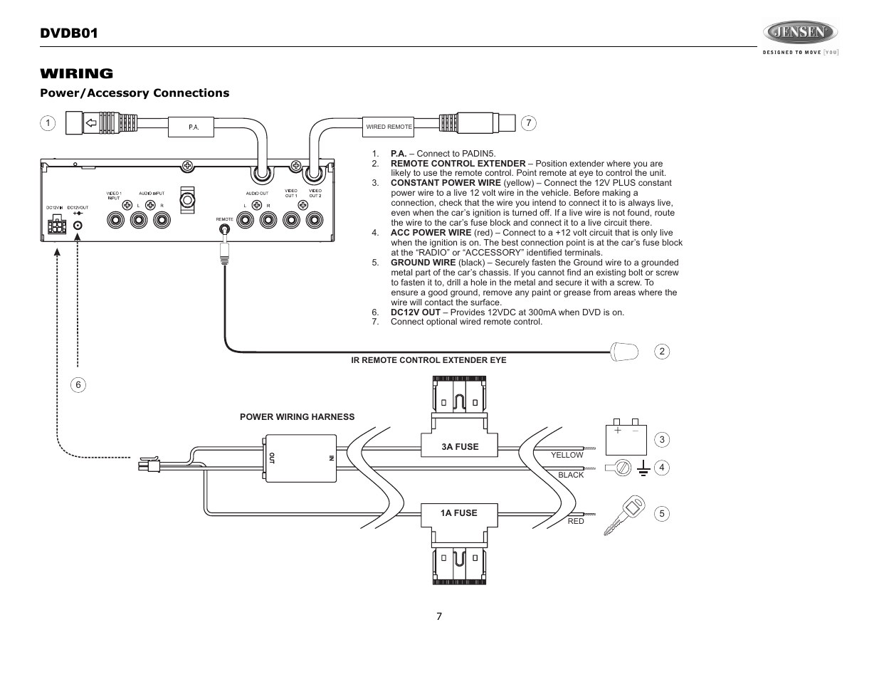 Dvdb01 wiring | Jensen DVDB01 User Manual | Page 6 / 21