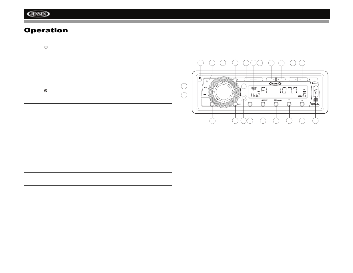 Operation, Hd5212, Power | Liquid crystal display (lcd), Mode, Audio mute, Volume / audio control | Jensen HD5212 User Manual | Page 12 / 32