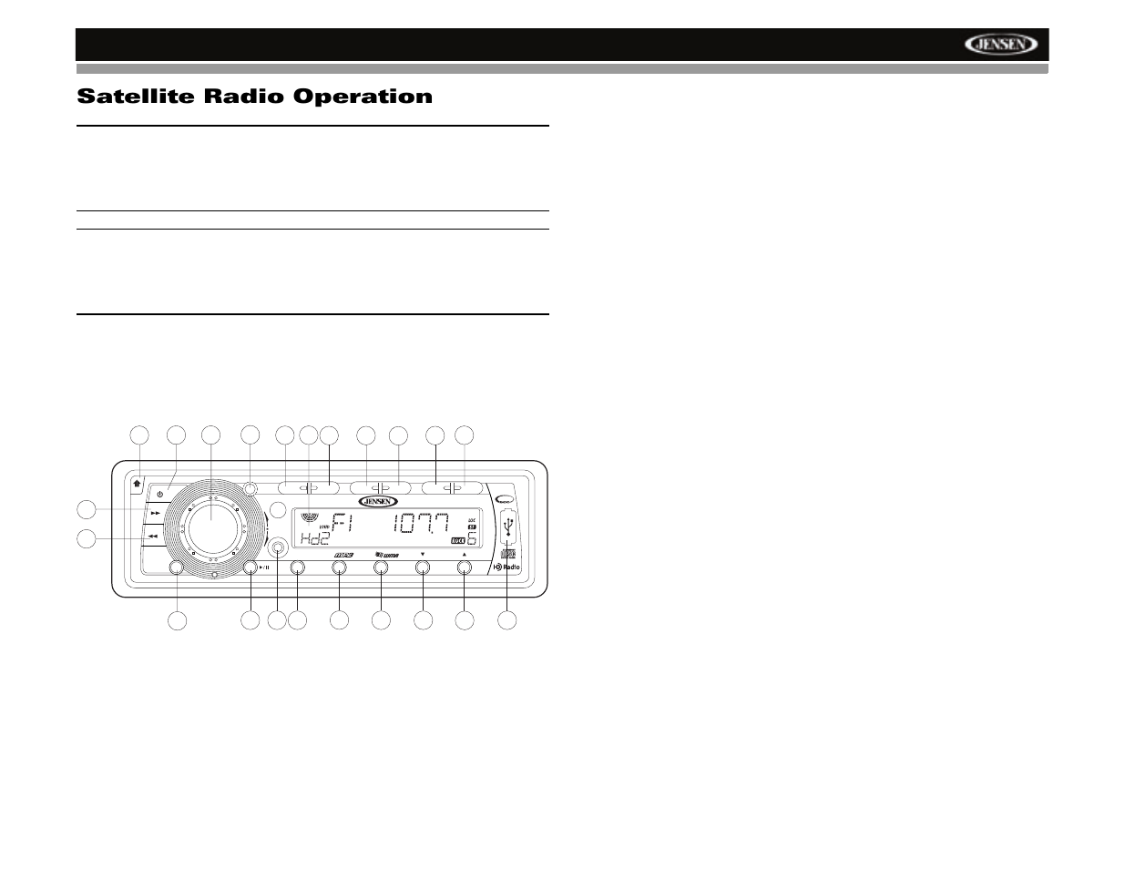 Satellite radio operation, Hd5212, Accessing satellite | Radio mode, Displaying the identification (id) code, Selecting a station, Preset stations, Tuner modes | Jensen HD5212 User Manual | Page 17 / 32