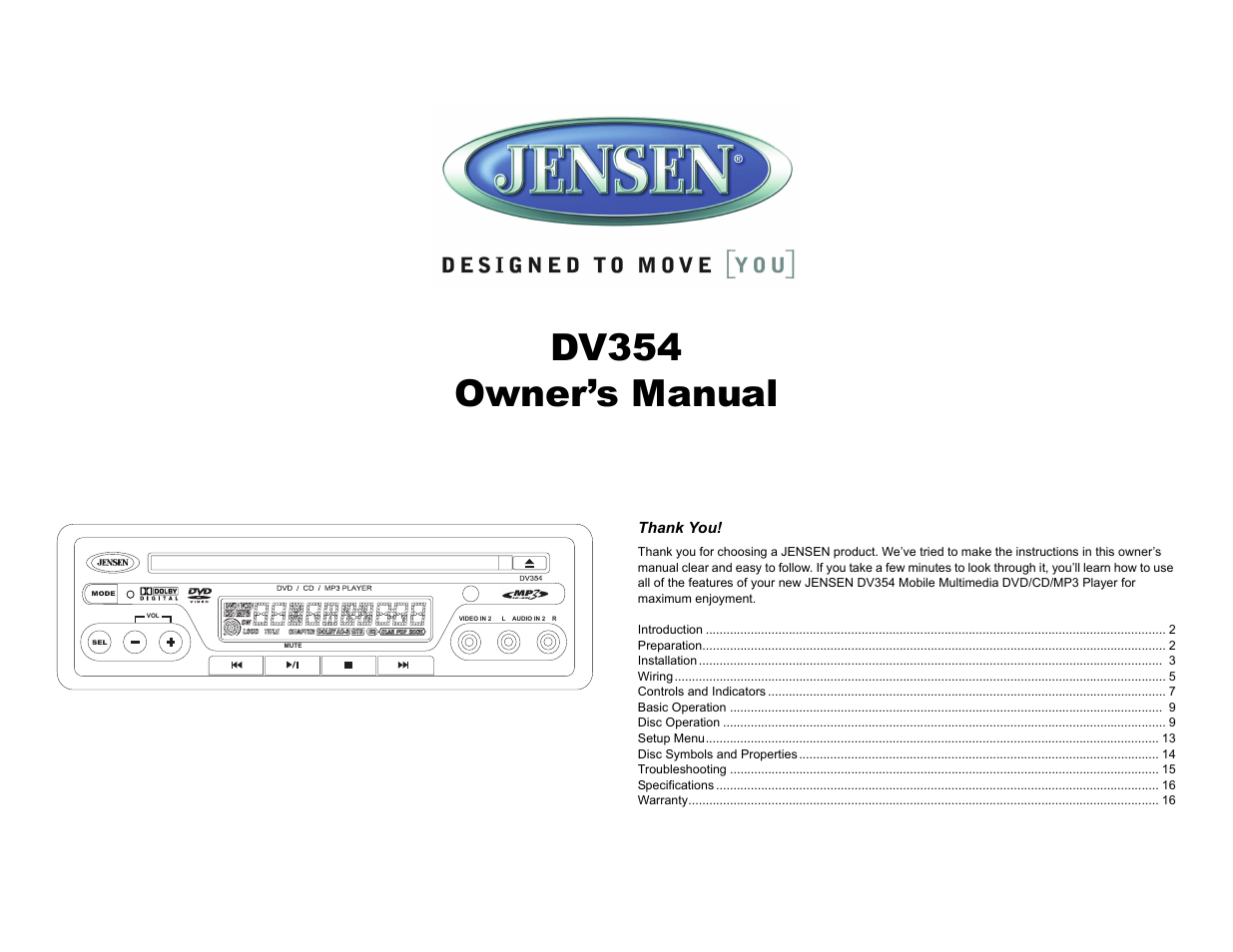 Jensen DV354 User Manual | 16 pages