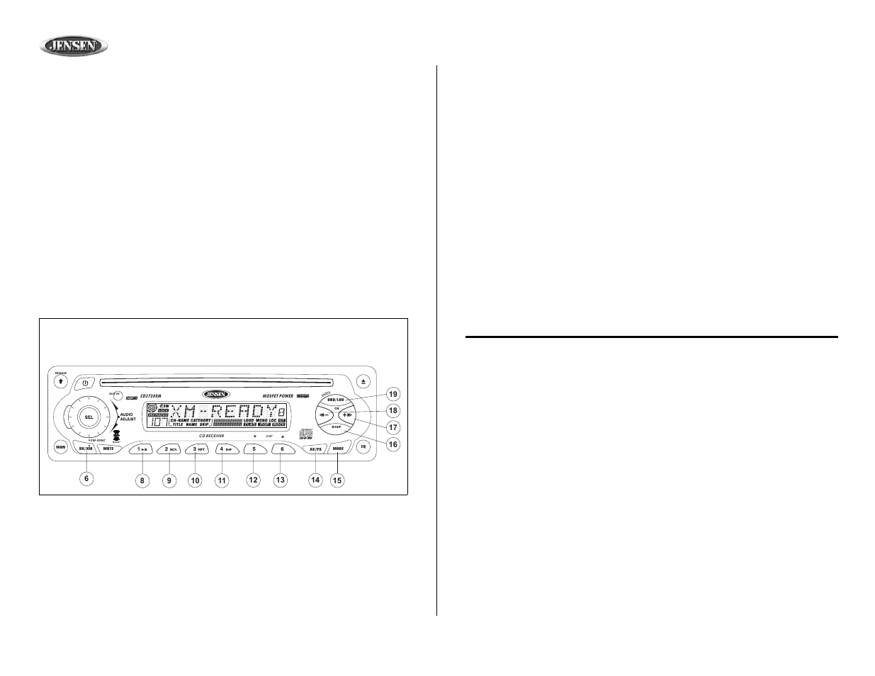 Cd3720xm, Radio operation, Operation de la radio xm | Fonctionnement de la radio xm | Jensen CD3720XM User Manual | Page 12 / 20