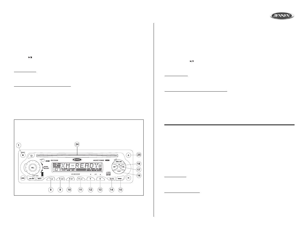 Cd3720xm, Cd player operation, Operación del reproductor de cd | Fonctionnement du lecteur cd | Jensen CD3720XM User Manual | Page 15 / 20
