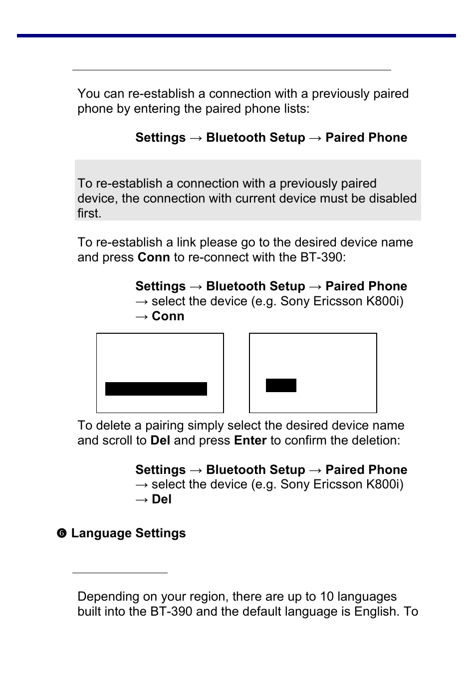 Language settings | Jensen BT-390 User Manual | Page 23 / 32