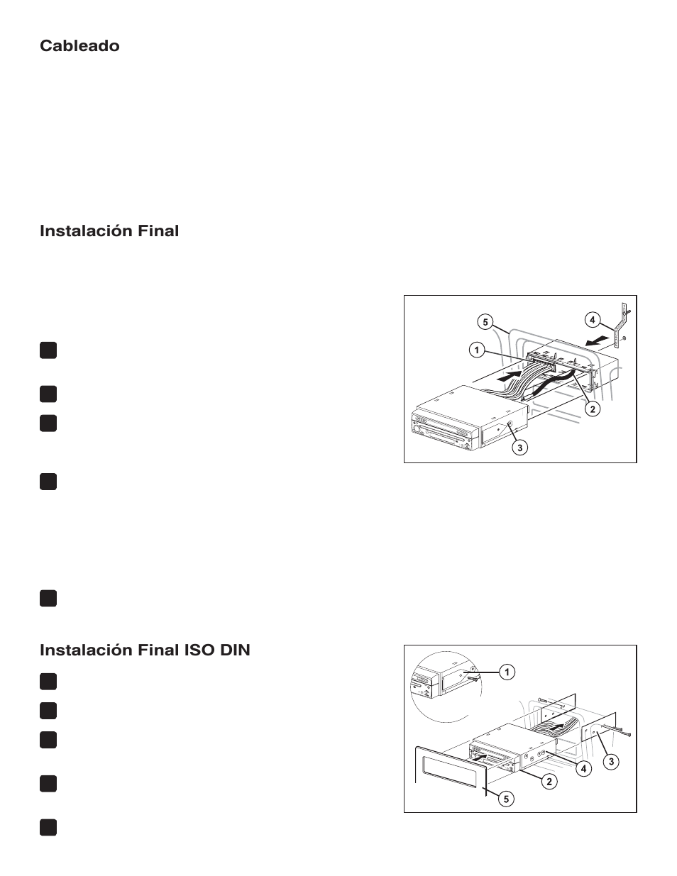 Cableado, Instalación final, Instalación final iso din | Jensen VM9214 User Manual | Page 7 / 12