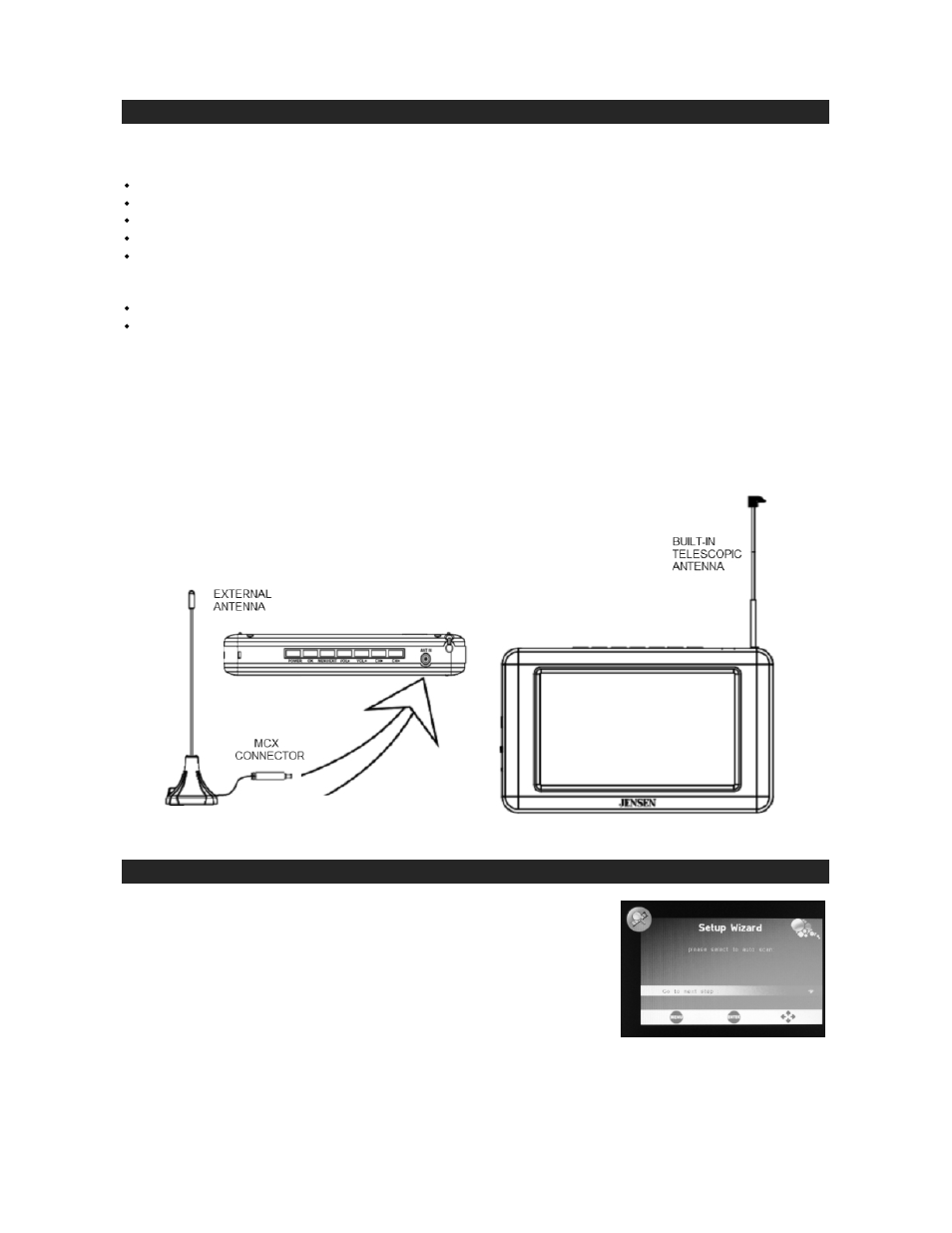 Using the antennas, Getting started | Jensen JDTV-430 User Manual | Page 7 / 12