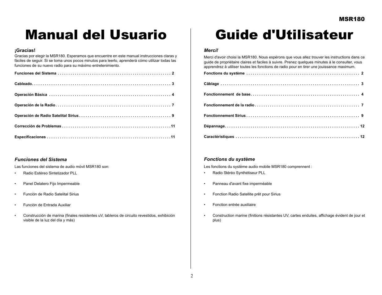 Manual del usuario guide d'utilisateur, Msr180 | Jensen MSR180 User Manual | Page 2 / 12