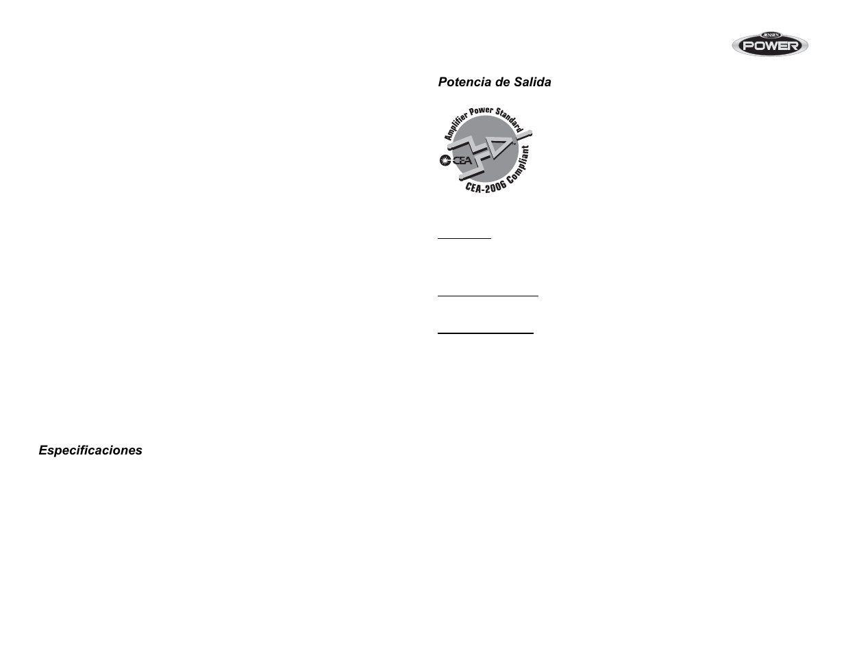 Características y especificaciones | Jensen POWER 5500 User Manual | Page 16 / 42