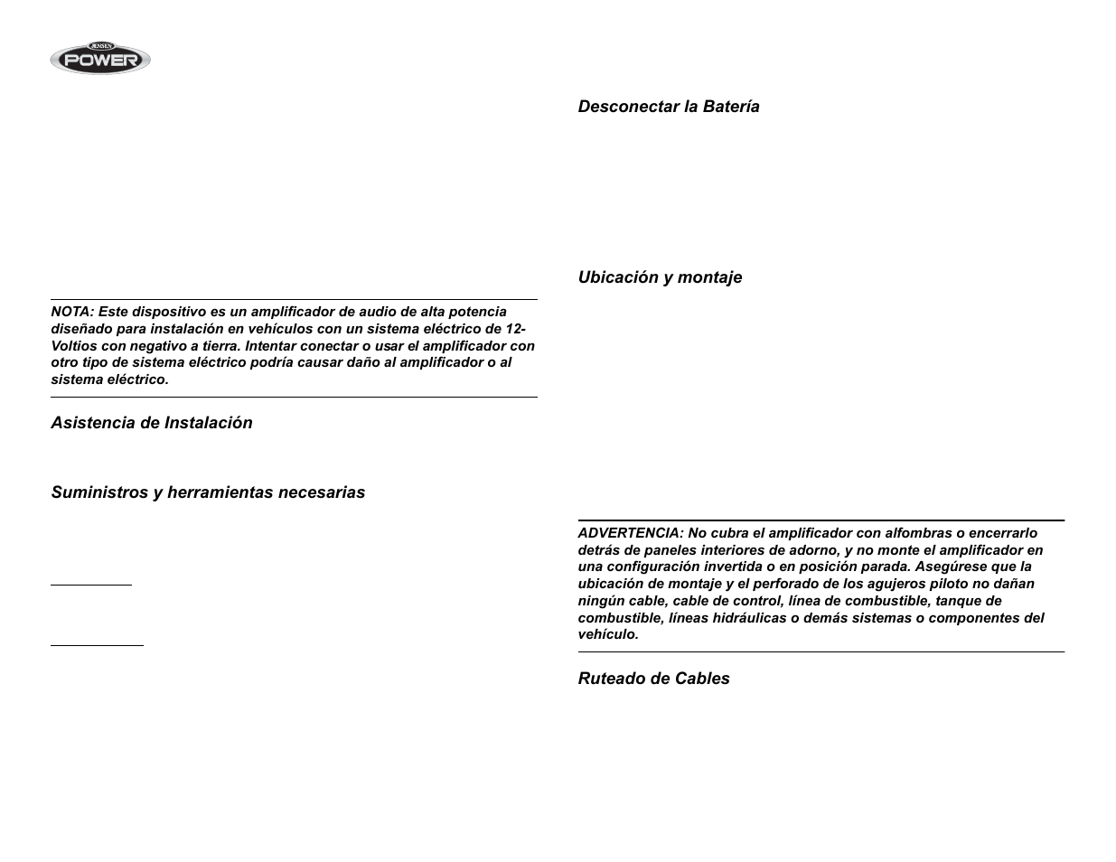 Instalación | Jensen POWER 5500 User Manual | Page 17 / 42