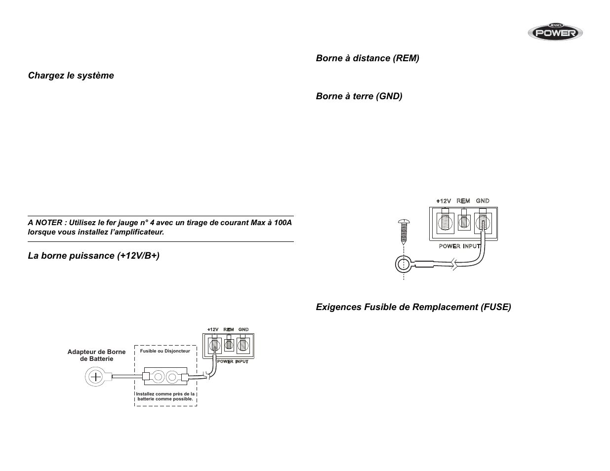 Câblage de puissance | Jensen POWER 5500 User Manual | Page 30 / 42