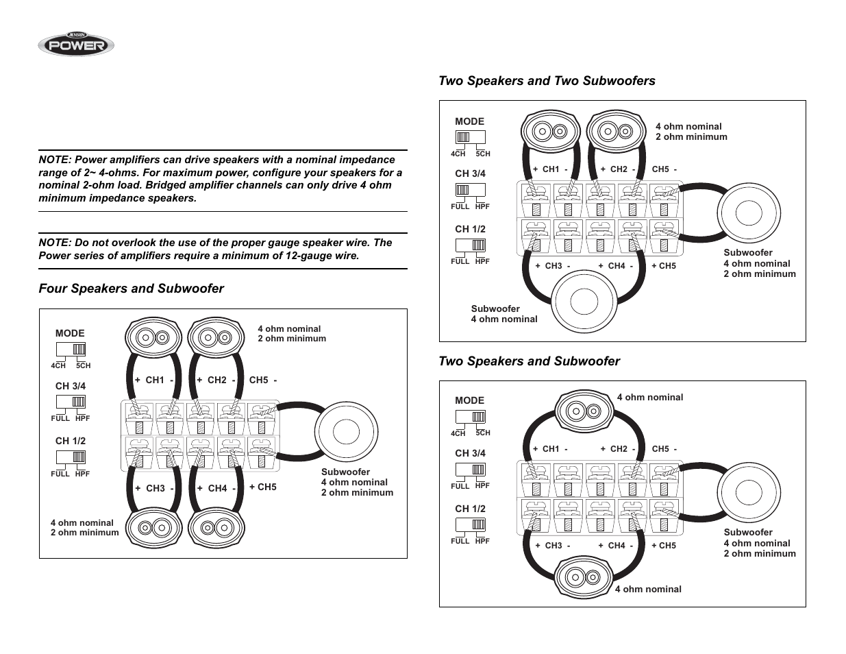Speaker wiring | Jensen POWER 5500 User Manual | Page 7 / 42