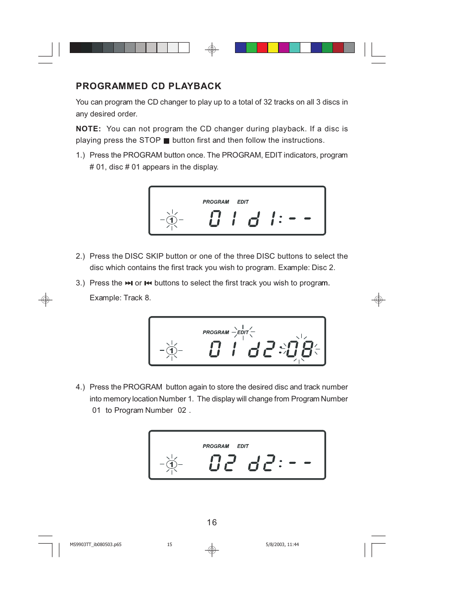 Programmed cd playback | Jensen JMC-1000 User Manual | Page 17 / 31