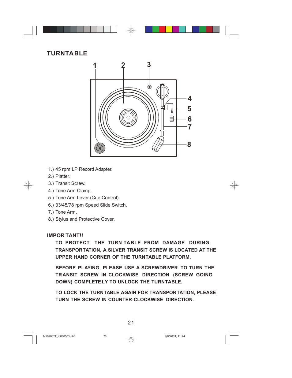 Turnta ble | Jensen JMC-1000 User Manual | Page 22 / 31