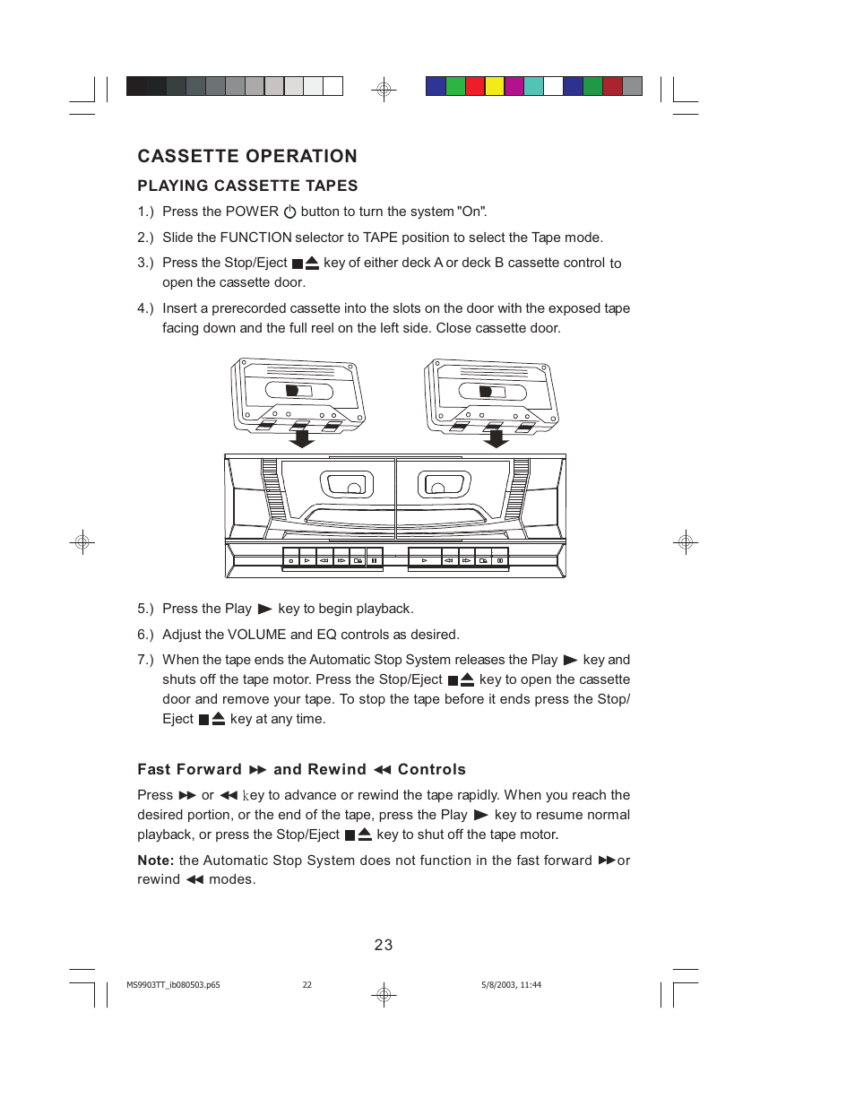 Cassette operation | Jensen JMC-1000 User Manual | Page 24 / 31