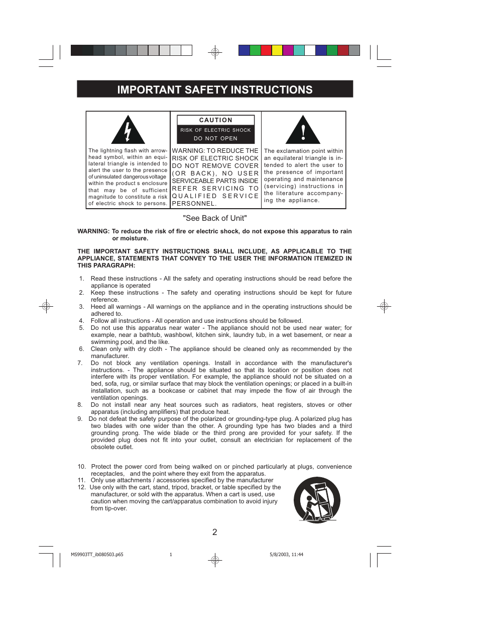 Important safety instructions | Jensen JMC-1000 User Manual | Page 3 / 31